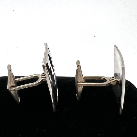 Silver Plate Zuni Design Cuff Links - Picture 3 of 5